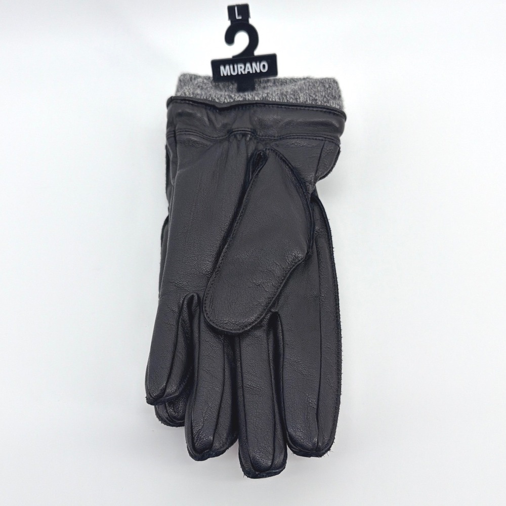 Murano Leather Gloves Mens L Black Faux Fur Lined Wool Cuff Winter Warm Luxe